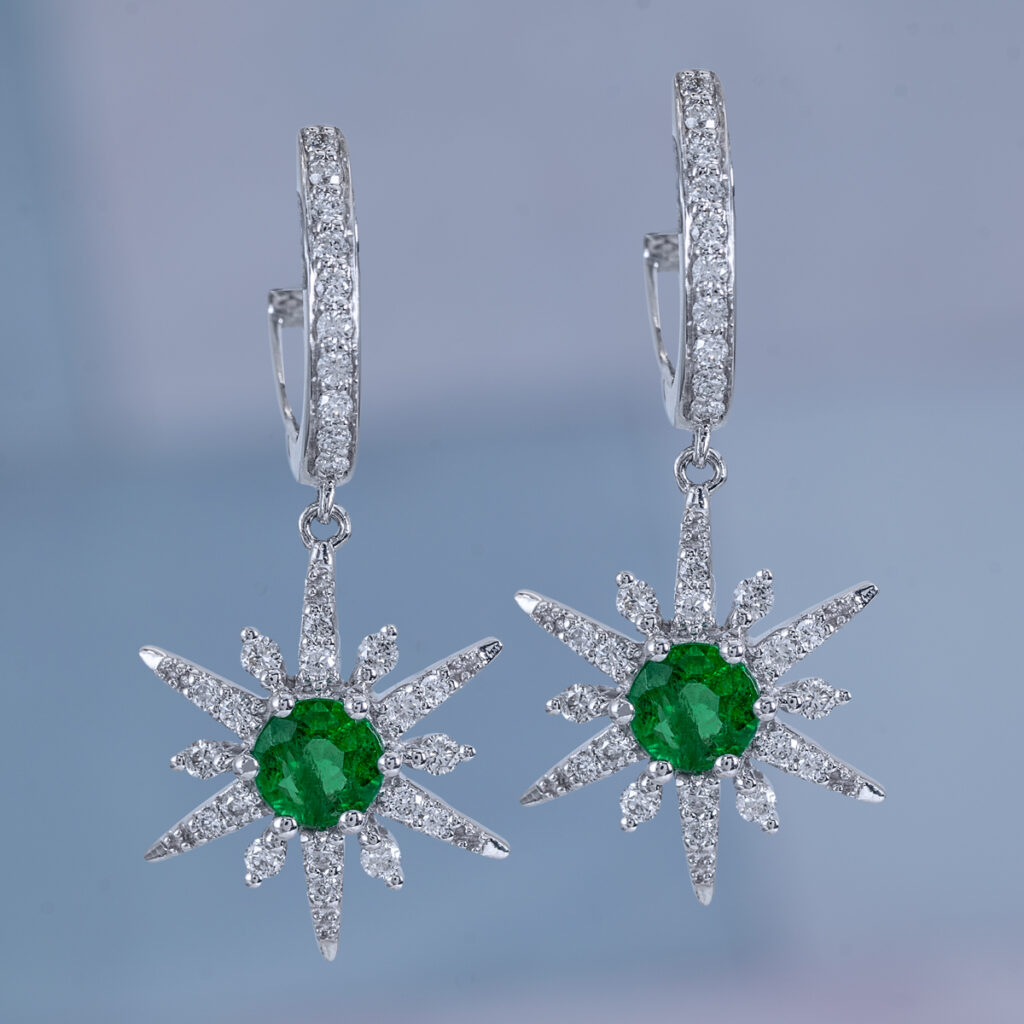 Emerald earrings with diamonds