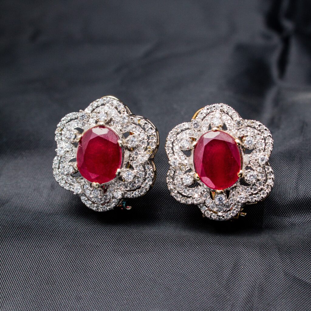 Ruby earrings with diamonds