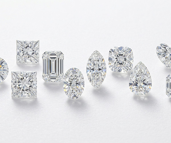 a close-up photo of different cuts of diamonds