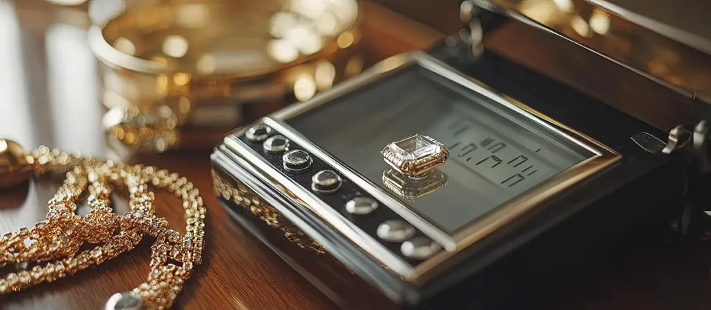Diamond ring weighed on a digital scale as part of a professional jewelry appraisal process