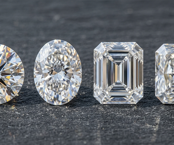 a close up photo of loose diamonds with various cuts.
